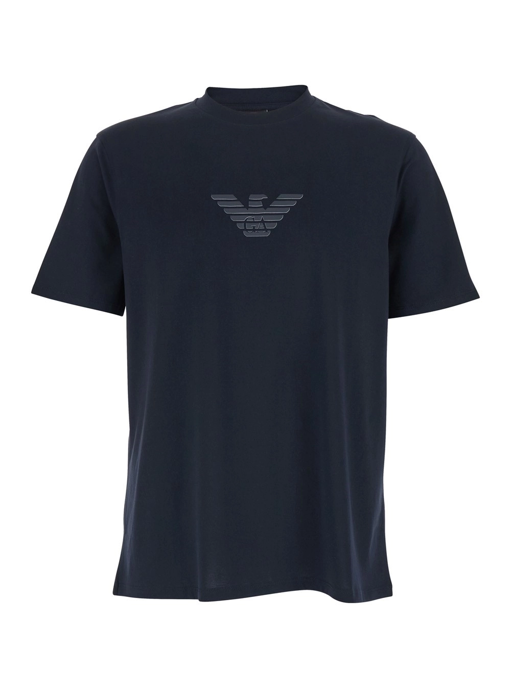 Emporio Armani T-Shirt 'Girocollo' con Ricamo Logo sul Fronte in Cotone Blu Uomo