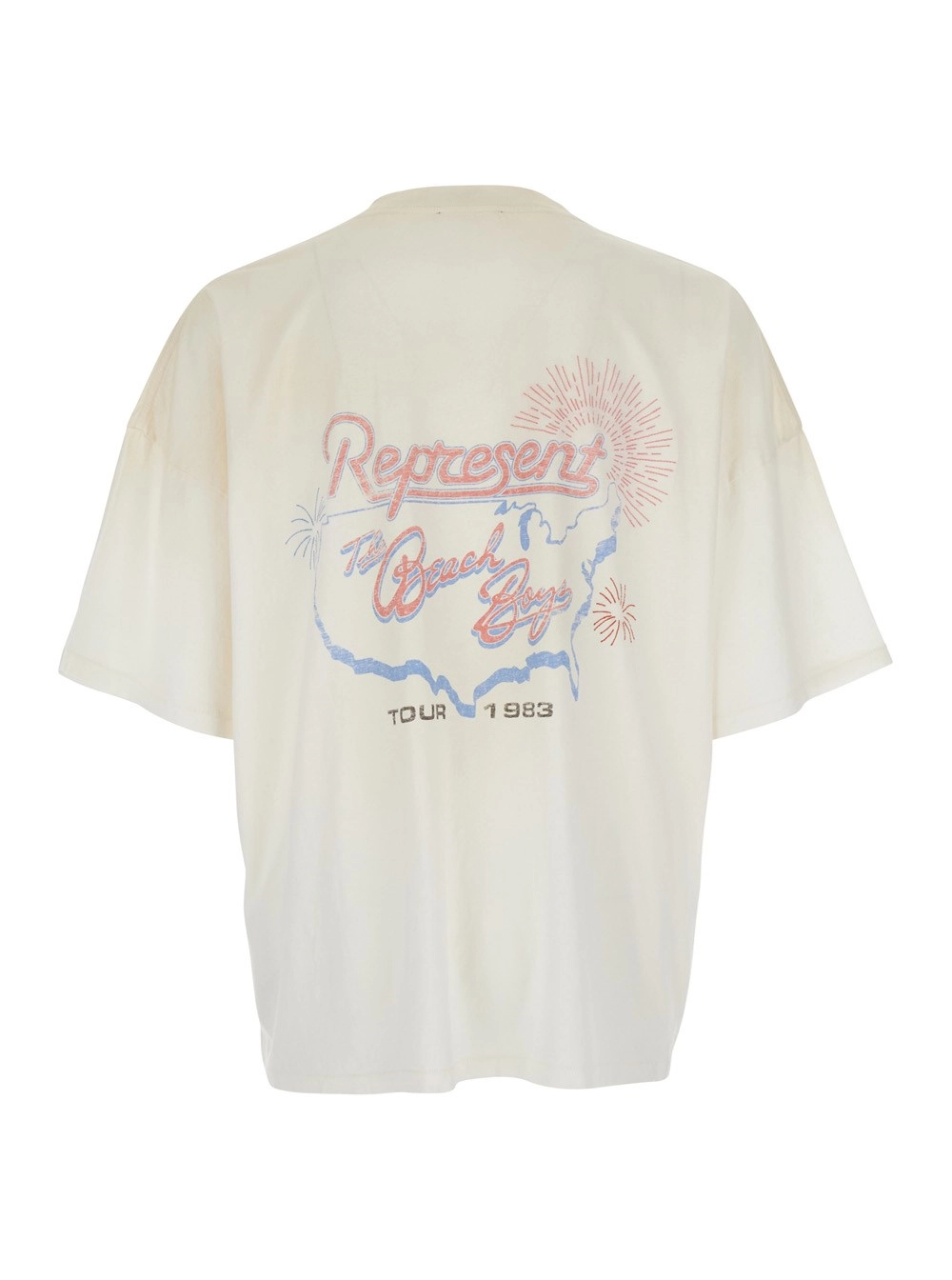 Represent T-Shirt Girocollo con Maxi Stampa su Fronte e Retro in Cotone Bianca Uomo, view 2