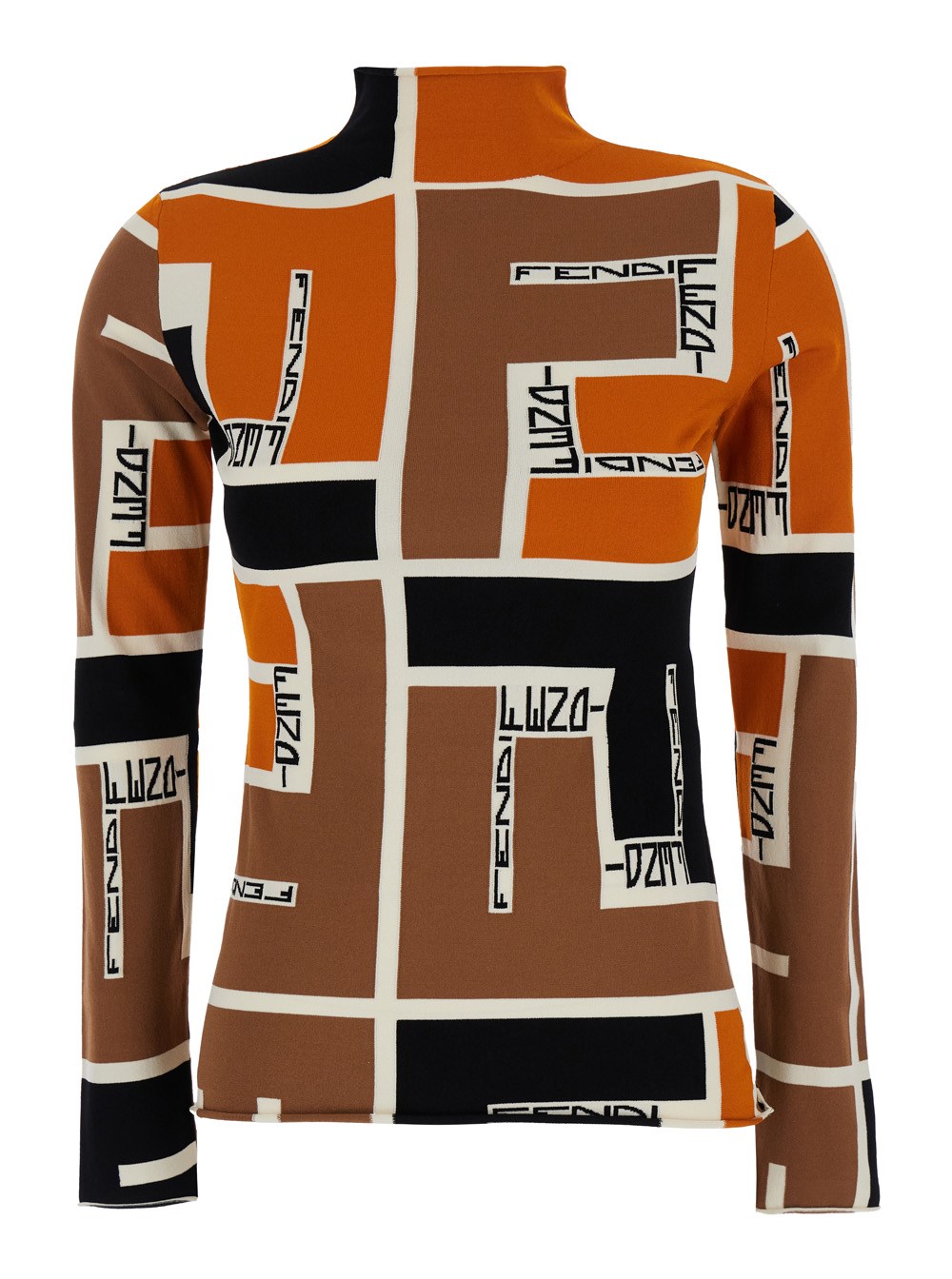 Fendi Maglia a Collo Alto in Misto Viscosa Arancione Donna