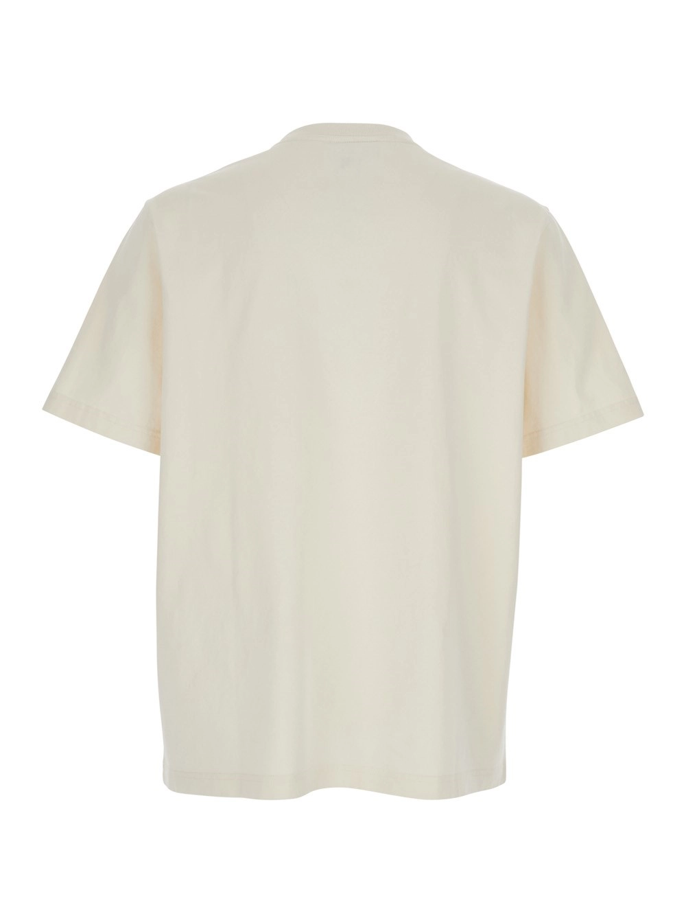 Maison kitsuné T-shirt girocollo con logo sul fronte in cotone beige uomo, view 2