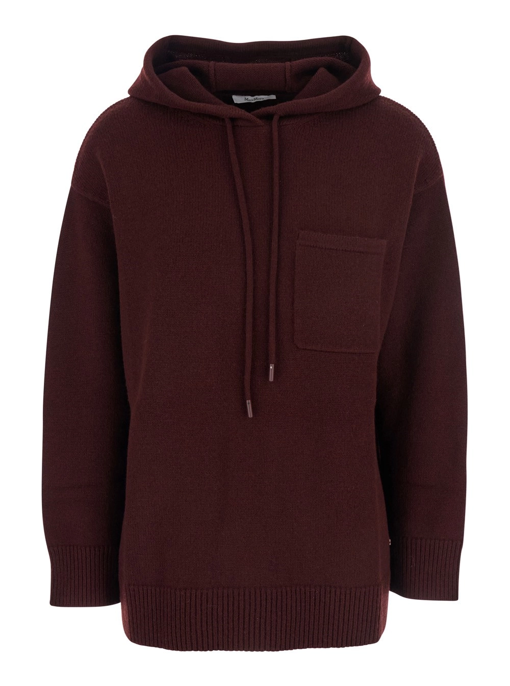 Max Mara Maglione 'Liana' con Cappuccio con Coulisse e Spalle Scese in Lana e Cashmere Bordeaux Donna