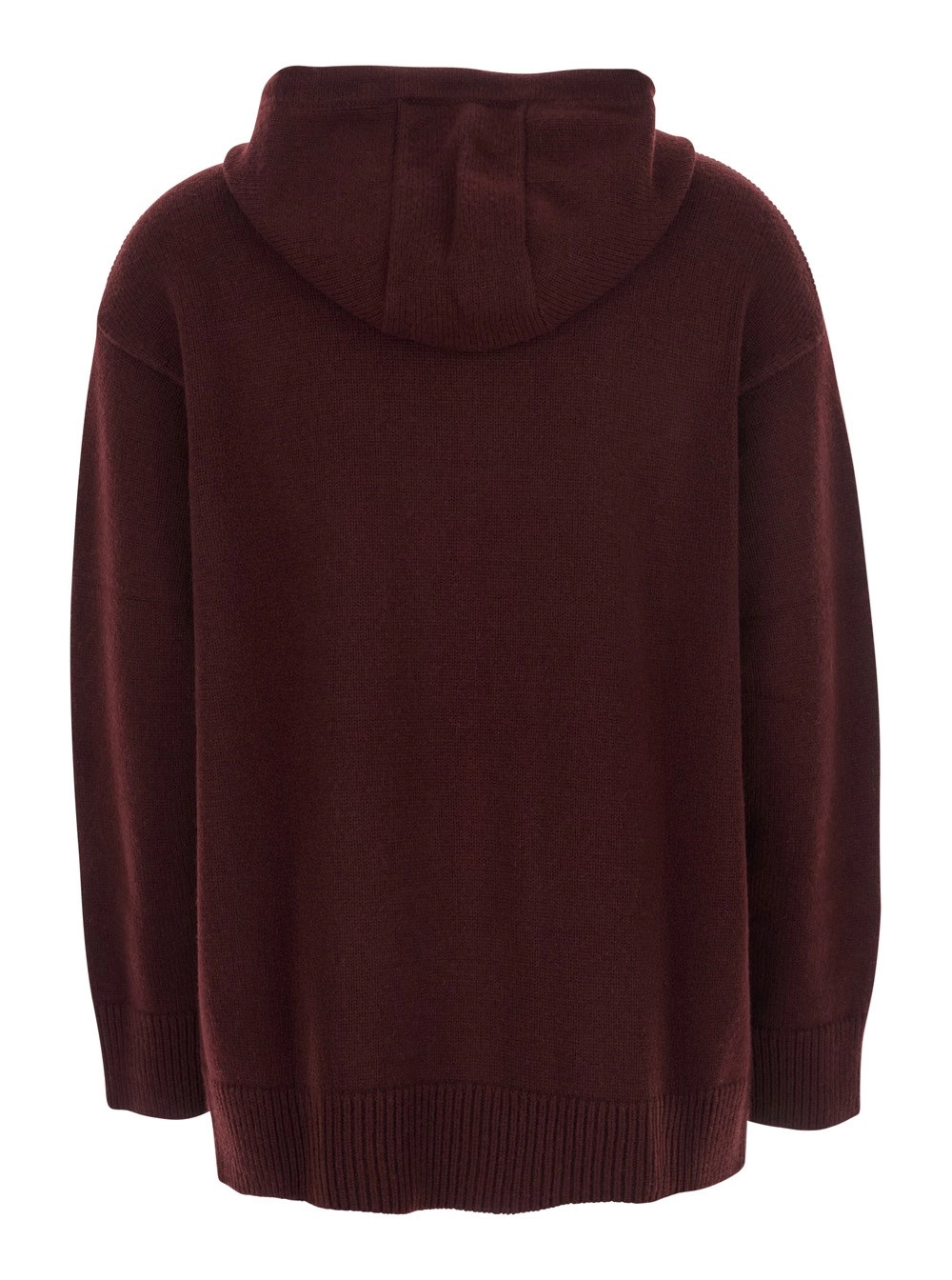 Max Mara Maglione 'Liana' con Cappuccio con Coulisse e Spalle Scese in Lana e Cashmere Bordeaux Donna, view 2