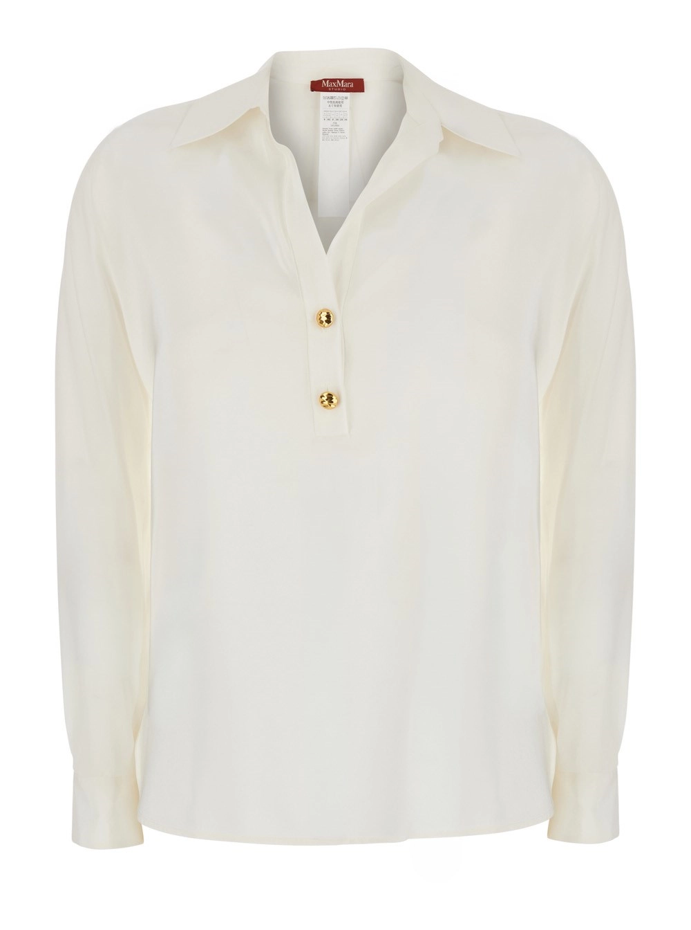 Max Mara Studio Camicia 'MSTAIA' con scollo a V e chiusura con bottoni in cotone bianca donna