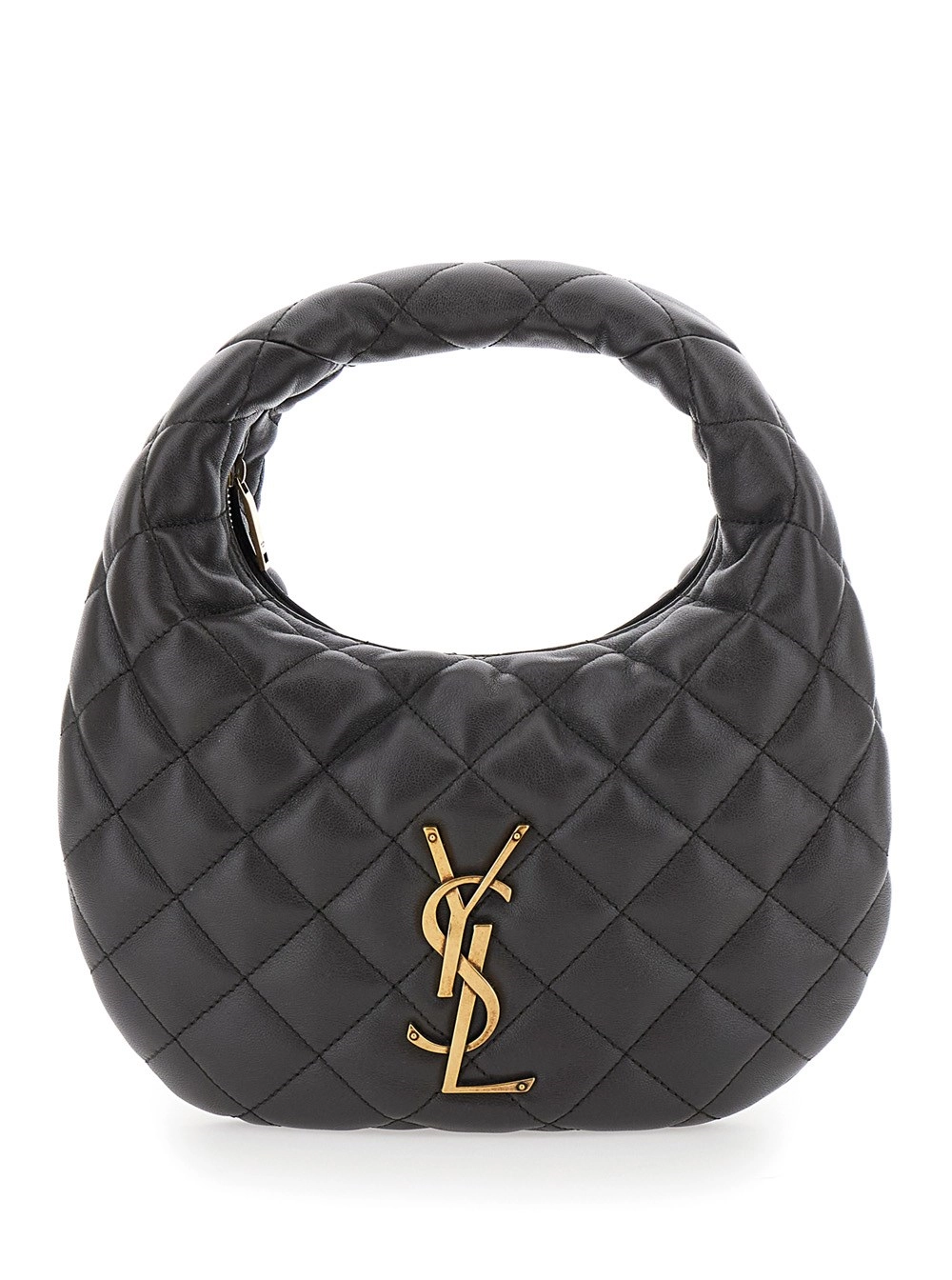 Saint Laurent Borsa a Mano 'Icarino' con Placca Cassandre su Fronte e Design Trapuntato in Pelle Grigia Donna