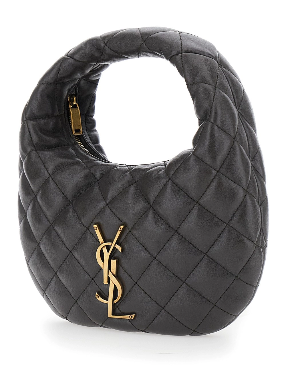 Saint Laurent Borsa a Mano 'Icarino' con Placca Cassandre su Fronte e Design Trapuntato in Pelle Grigia Donna, view 2