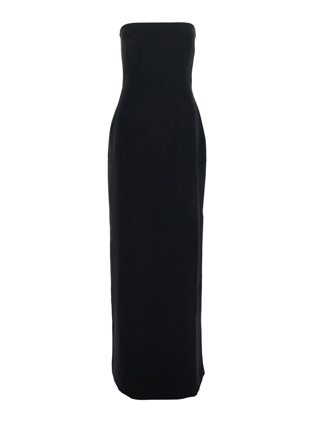 Solace london Abito Lungo 'Anderson' con Spalle Socperte e Spacco sul Retro in Twill Nero Donna