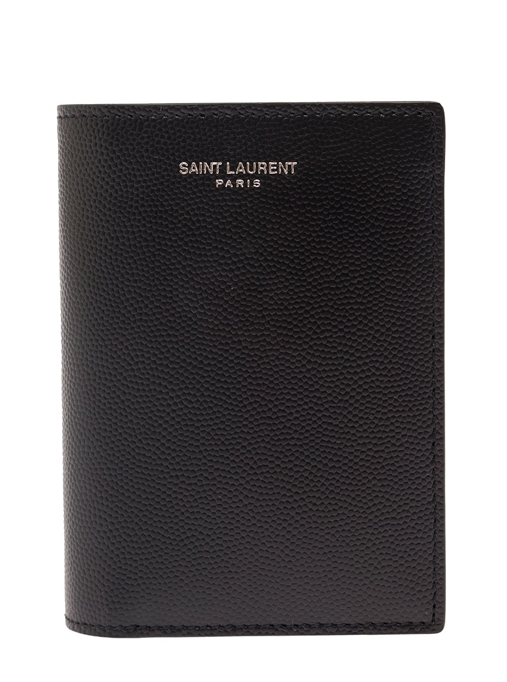 Saint Laurent Portacarte 'Grain de Poudre' Nero con Logo Impresso in Pelle Uomo