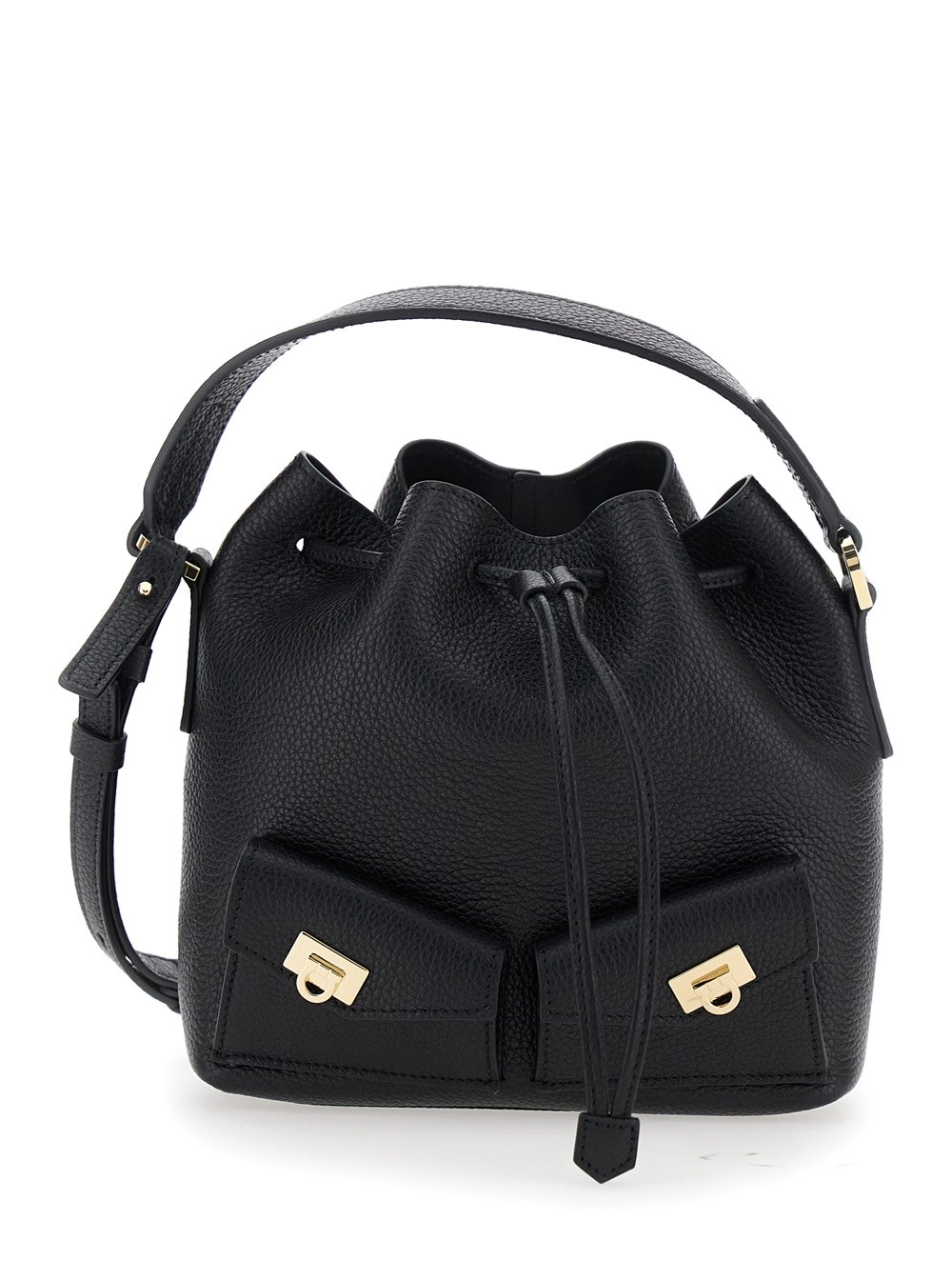 Ferragamo Borsa a Tracolla con Tracolla Regolabile e Removibile e Un Manico Superiore Piatto in Pelle Martellata Nera Donna