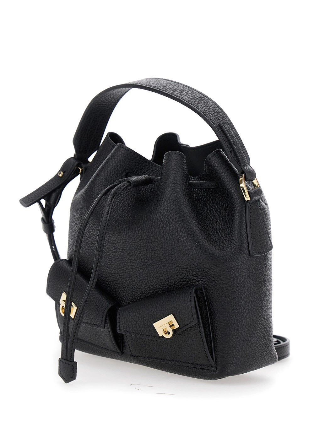Ferragamo Borsa a Tracolla con Tracolla Regolabile e Removibile e Un Manico Superiore Piatto in Pelle Martellata Nera Donna, view 2