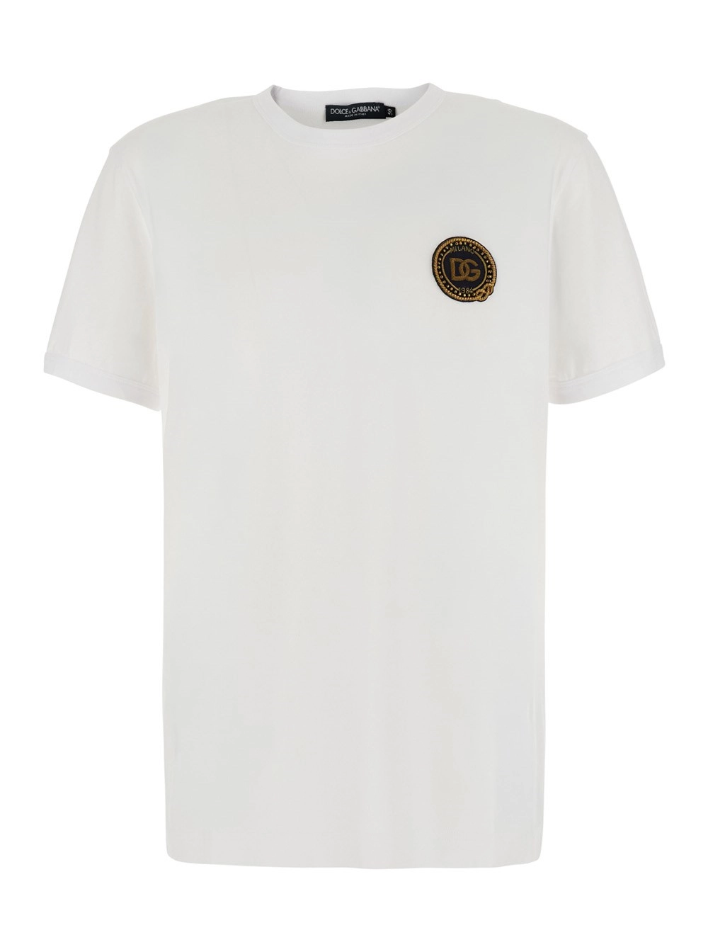 Dolce & Gabbana T-shirt girocollo con ricamo logo sul fronte in cotone bianca uomo