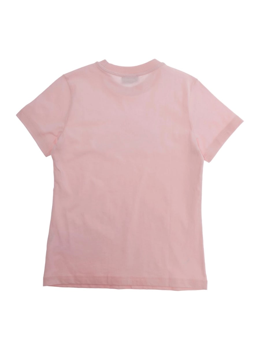 Moschino kids T-Shirt Girocollo con Stampa Logo sul Fronte in Cotone Rosa Bambino, view 2