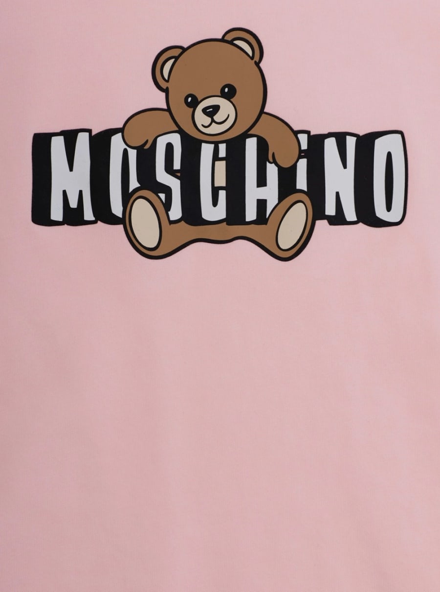 Moschino kids T-Shirt Girocollo con Stampa Logo sul Fronte in Cotone Rosa Bambino, view 3