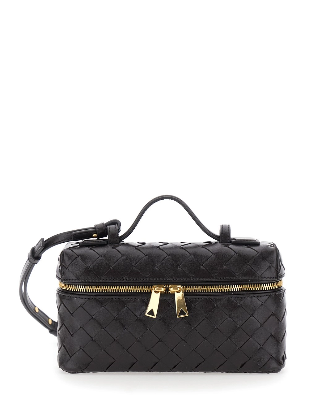 Bottega Veneta Borsa a Tracolla 'Bang Bang' con Tracolla Regolabile e Removibile e Motivo Intrecciato in Pelle Scamosciata Nera Donna