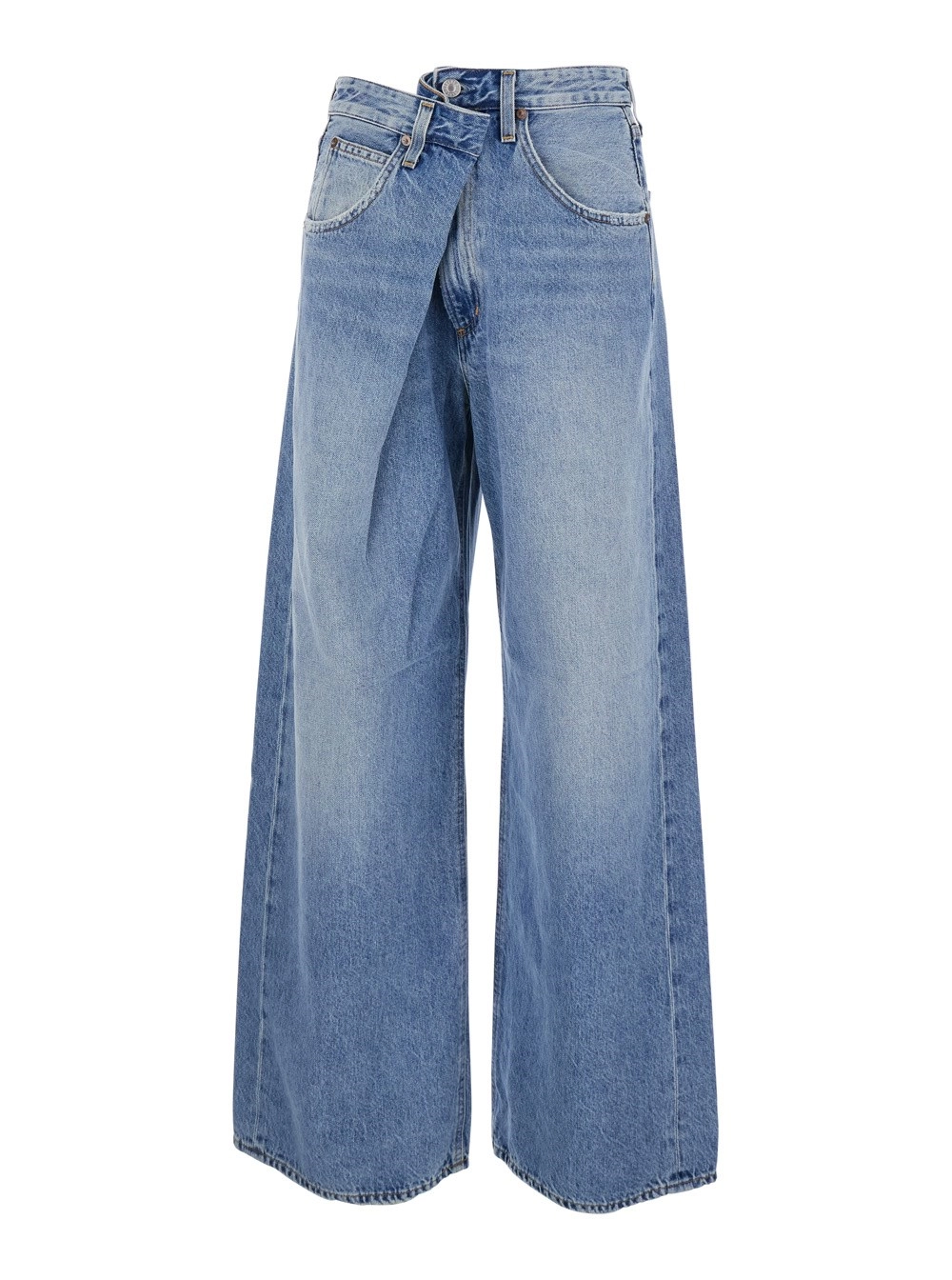 Agolde Jeans con Design Pieghevole e Chiusura Nascosta con Zip in Denim Blu Donna