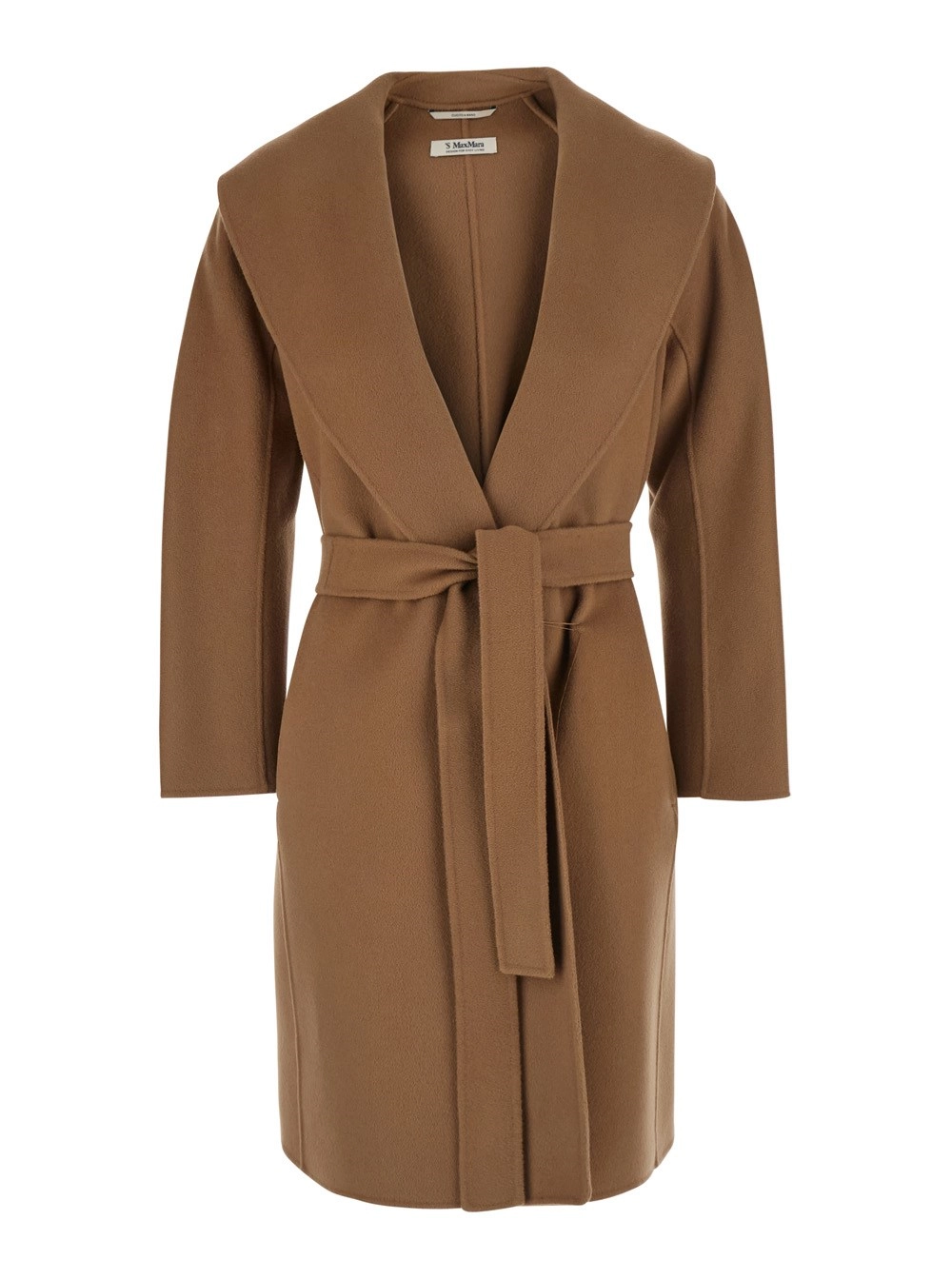 'S Max Mara Cappotto 'Messi' con Chiusura con Cintura sul Fronte in Lana Beige Donna