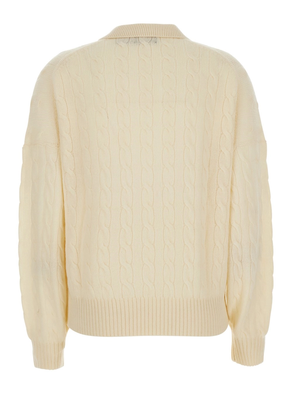 Polo Ralph Lauren Maglione con colletto classico e lavorazione a treccia in lana e cashmere bianco donna, view 2