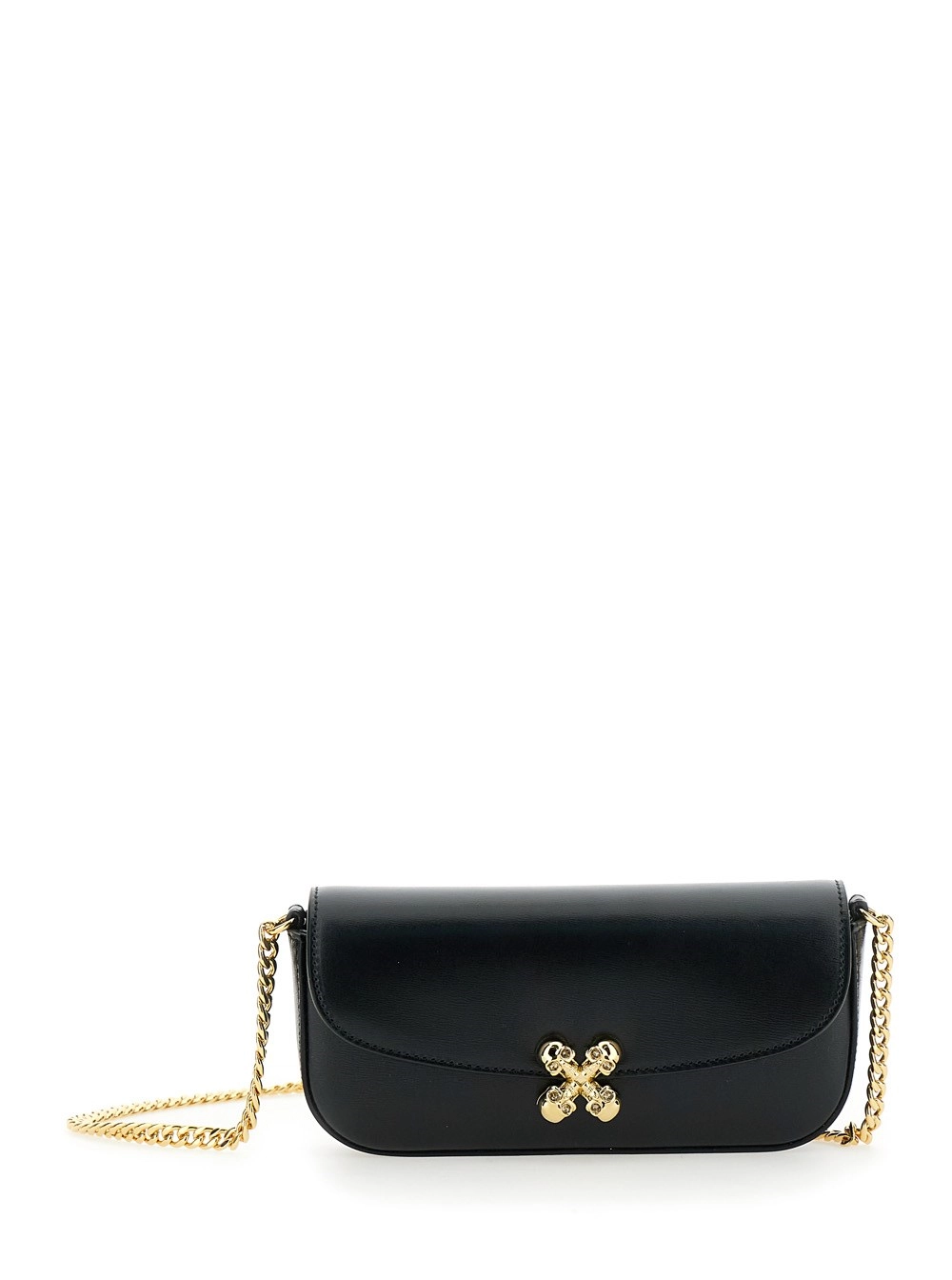 Alexander McQueen Borsa a Tracolla 'Skull Flower' con Tracolla a Catena e Placca Logo sul Fronte in Pelle Nera Donna