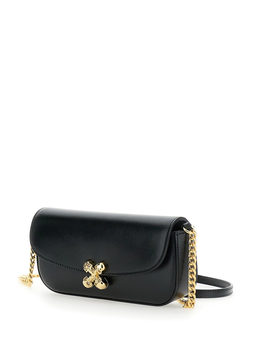 Alexander McQueen Borsa a Tracolla 'Skull Flower' con Tracolla a Catena e Placca Logo sul Fronte in Pelle Nera Donna, view 2