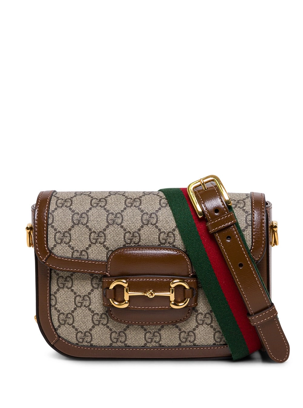 Gucci Borsa a Tracolla 'Horsebit 1955' con Dettaglio Web in Tessuto GG Supreme Beige ed Ebano Donna