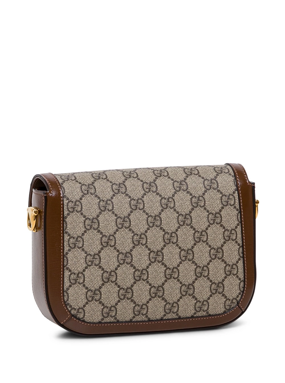 Gucci Borsa a Tracolla 'Horsebit 1955' con Dettaglio Web in Tessuto GG Supreme Beige ed Ebano Donna, view 2