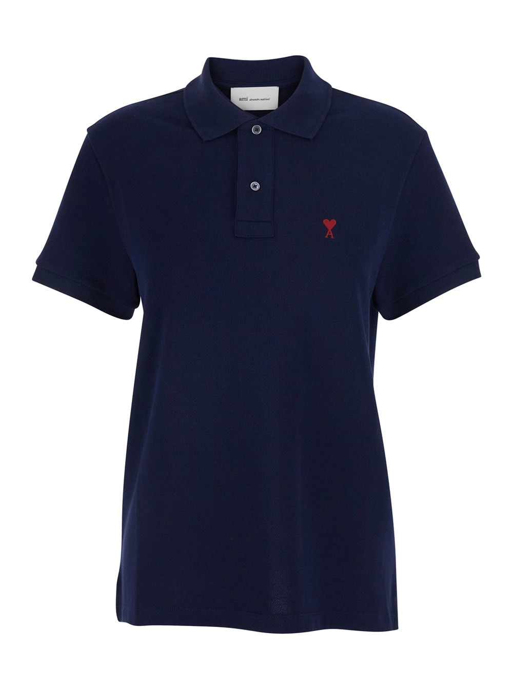 AMI Paris Polo con Colletto Classico e Ricamo ADC sul Fronte in Cotone Blu Donna