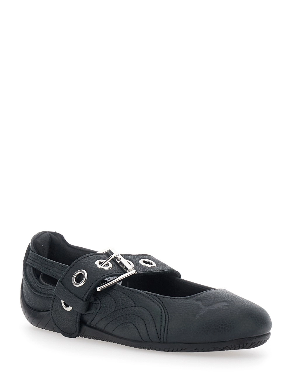 Puma Ballerine 'Speedcat' con cinturino con fibbia e logo sul fronte in pelle nere donna, view 2