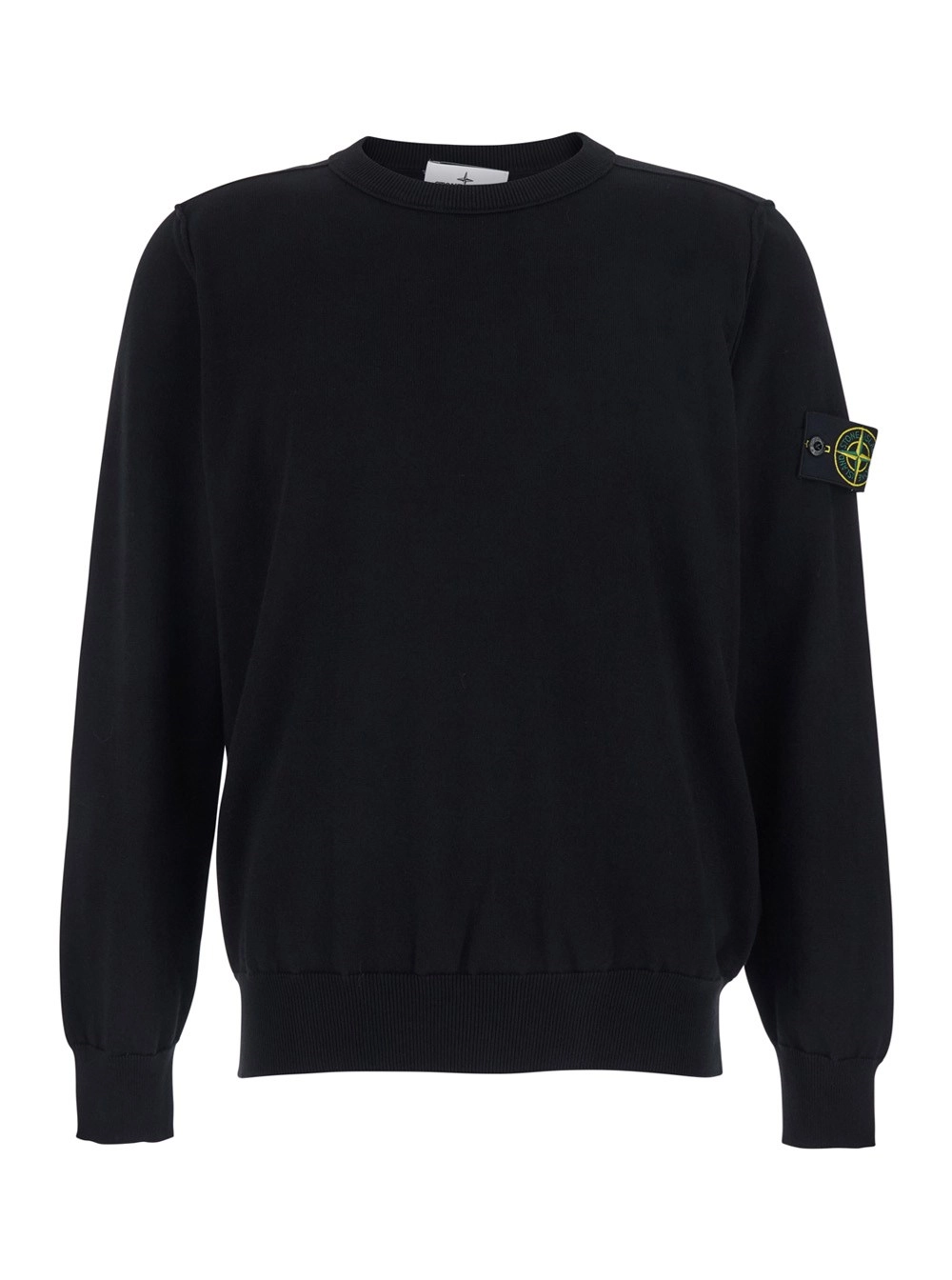 Stone Island T-Shirt con Girocollo e Patch Logo sulla Manica in Cotone Nera Uomo
