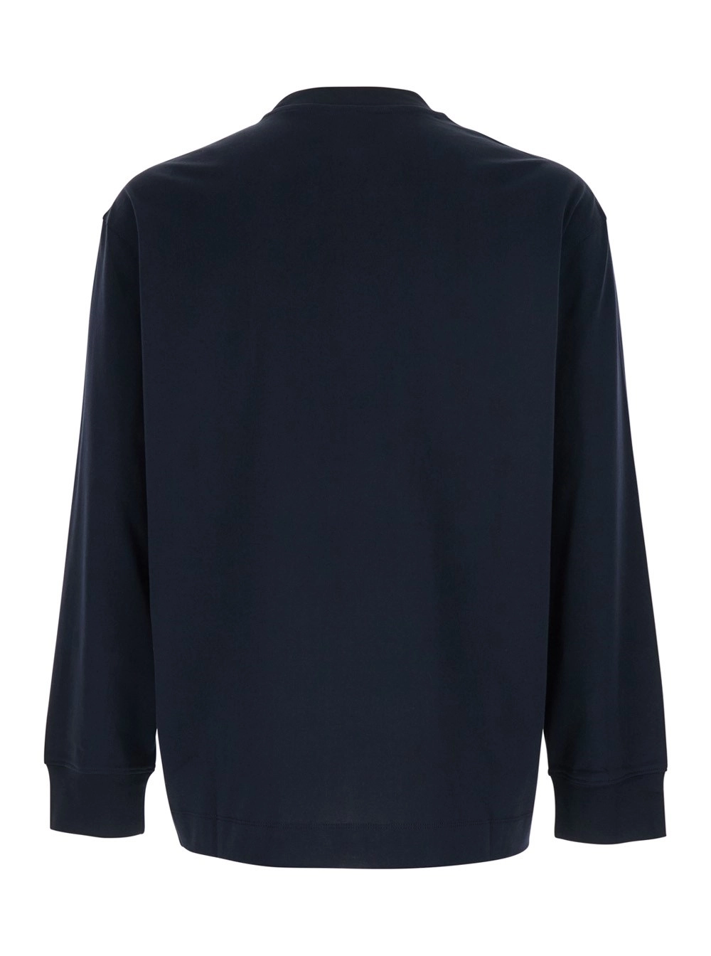 Emporio Armani T-Shirt a Maniche Lunghe Girocollo con Ricamo Logo sul Fronte in Cotone Blu Uomo, view 2