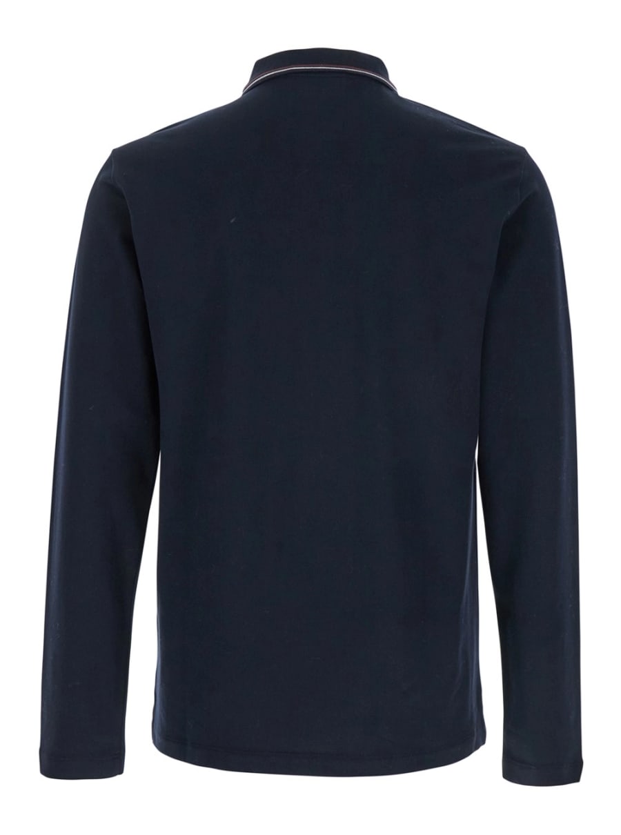 Emporio Armani Polo a Maniche Lunghe con Ricamo Logo in Cotone Stretch Blu Uomo, view 2
