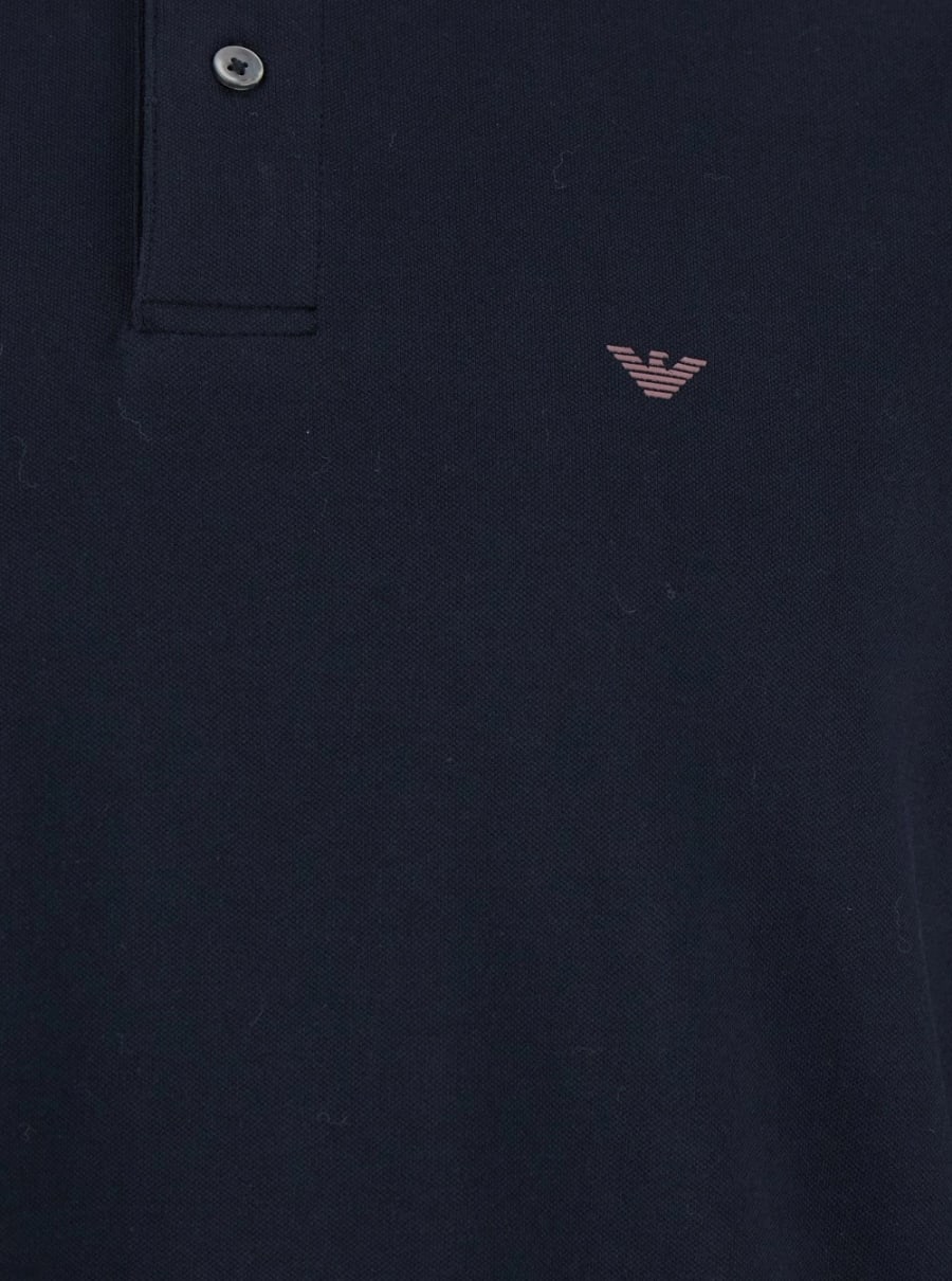 Emporio Armani Polo a Maniche Lunghe con Ricamo Logo in Cotone Stretch Blu Uomo, view 3