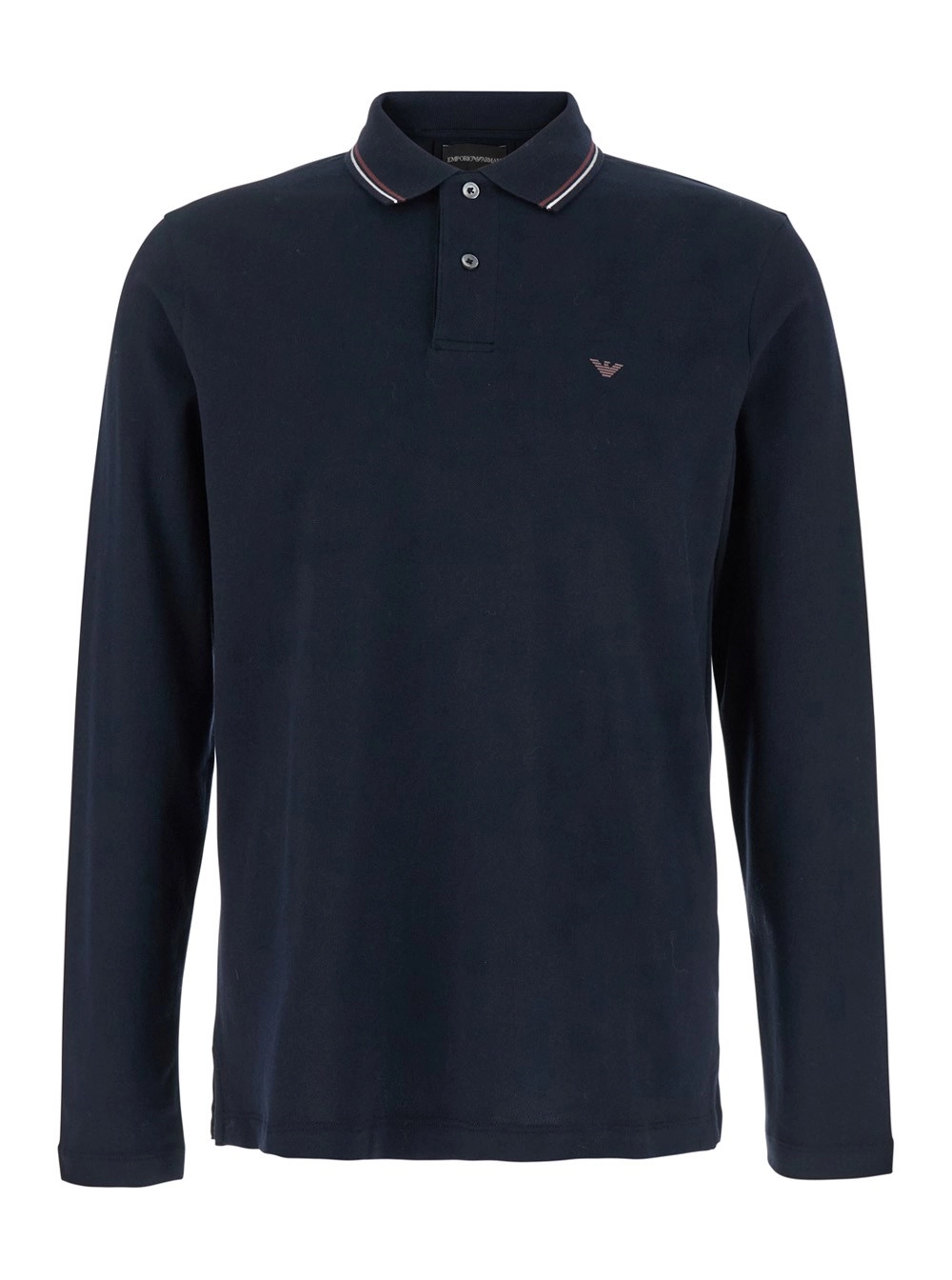 Emporio Armani Polo a Maniche Lunghe con Ricamo Logo in Cotone Stretch Blu Uomo