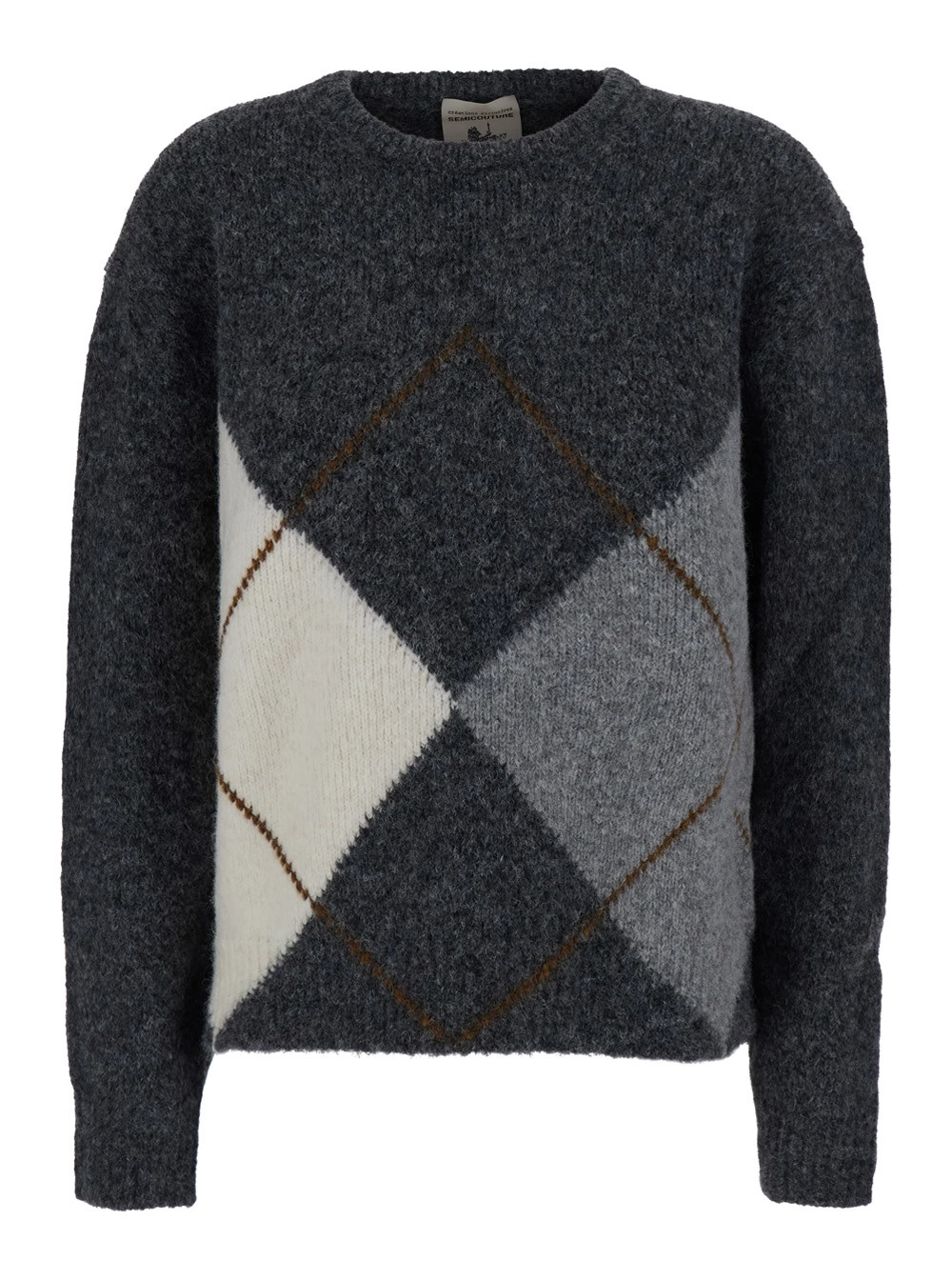 Semicouture Maglione 'Keira' Girocollo con Motivo a Rombi sul Fronte in Misto Lana Grigio Donna