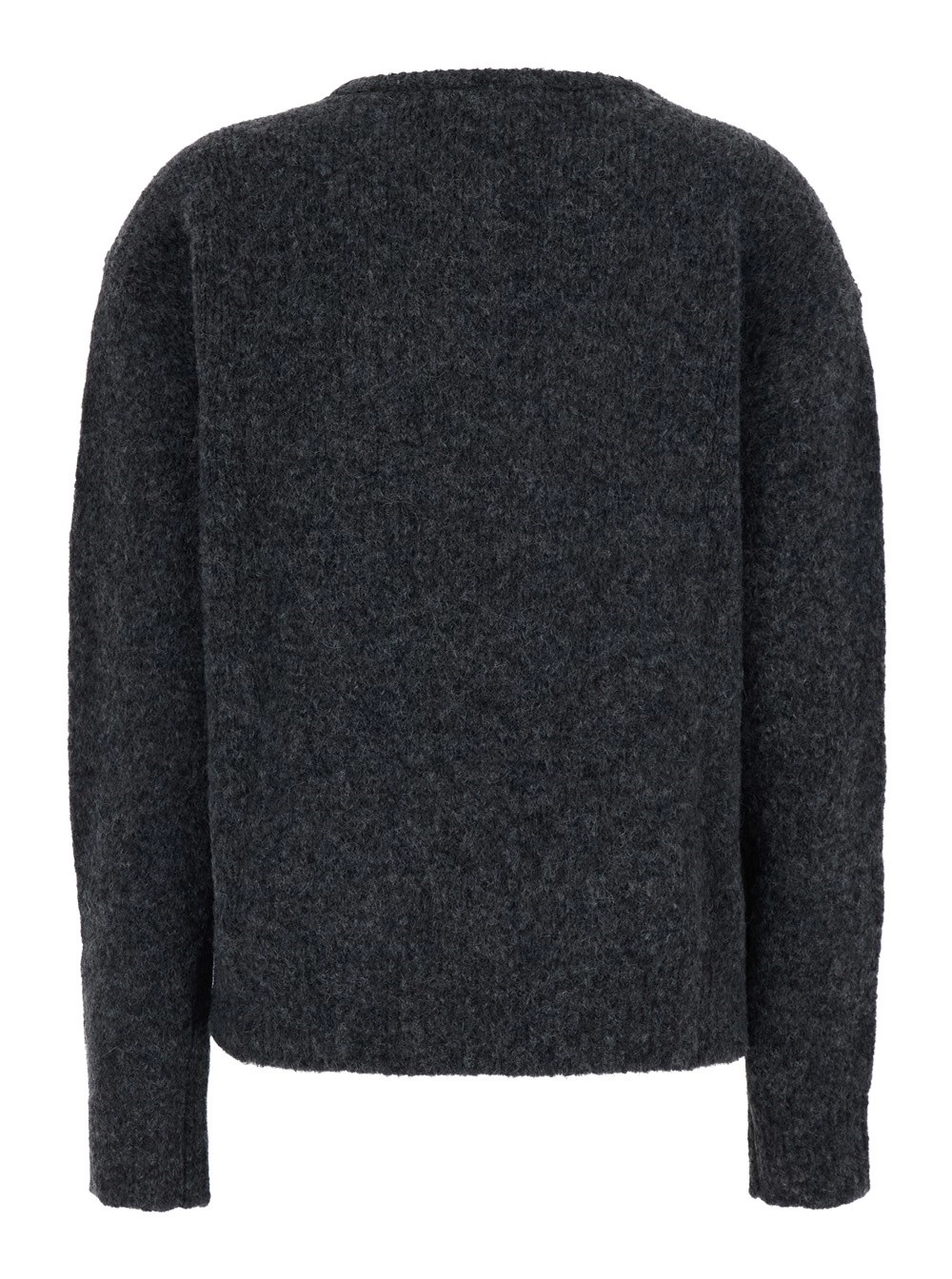 Semicouture Maglione 'Keira' Girocollo con Motivo a Rombi sul Fronte in Misto Lana Grigio Donna, view 2