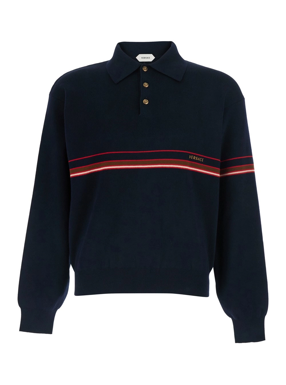 Versace Polo con colletto classico e logo lettering sul fronte in cotone blu uomo