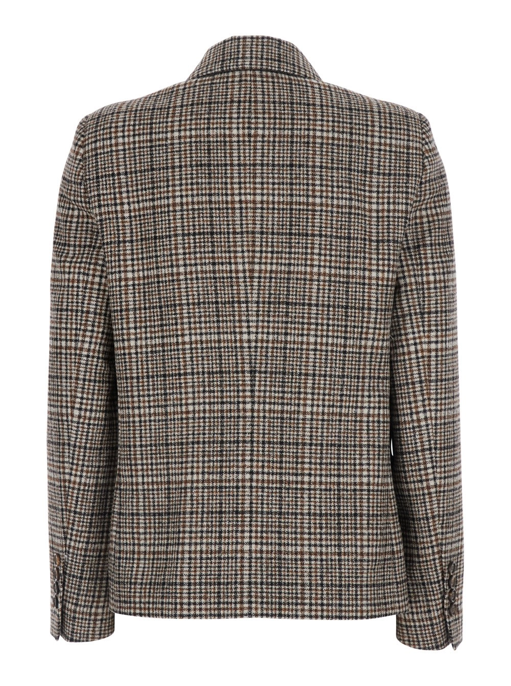Brunello Cucinelli Giacca Doppiopetto con Revers a Lancia e Motivo Check All-Over in Lana Beige Donna, view 2