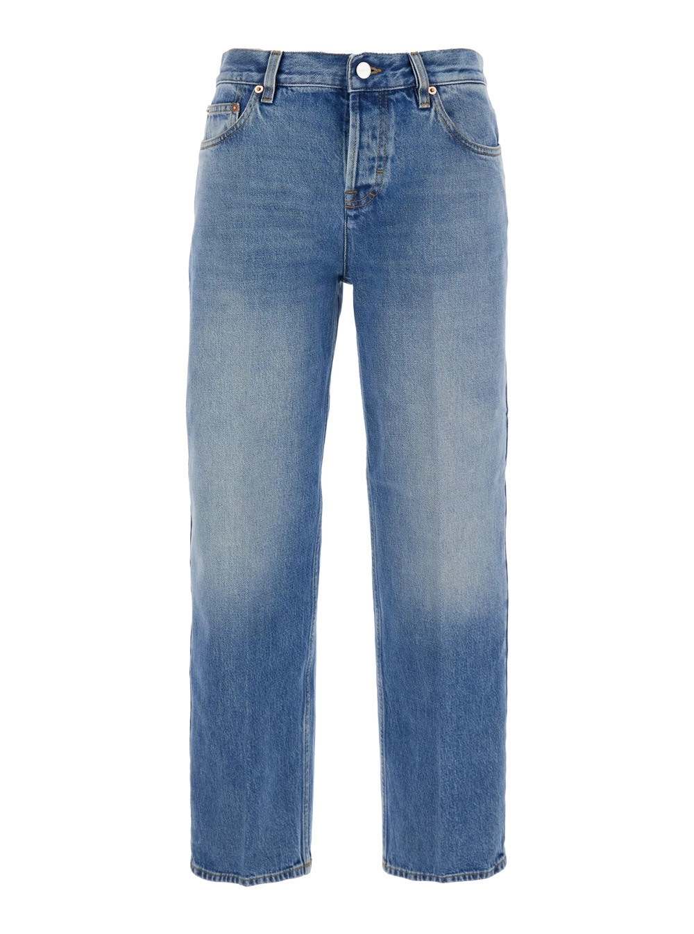 Gucci Jeans con Patch Logo sul Retro e Effetto Sbiadito in Denim Blu Donna