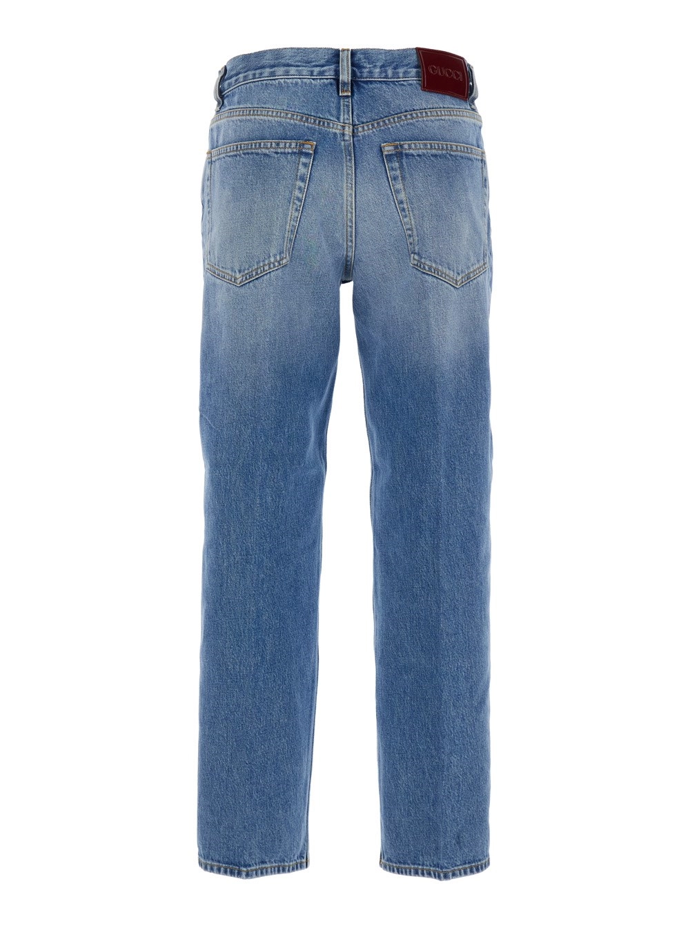 Gucci Jeans con Patch Logo sul Retro e Effetto Sbiadito in Denim Blu Donna, view 2