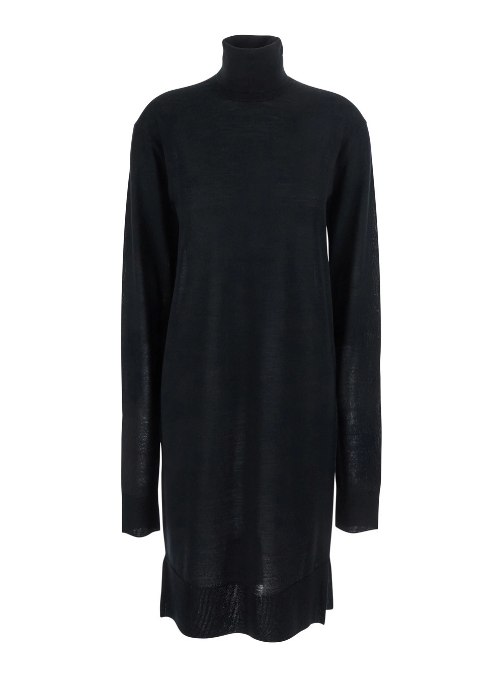 Toteme Abito a Collo Alto con Spacchi sul Lato in Misto Lana e Seta Nero Donna