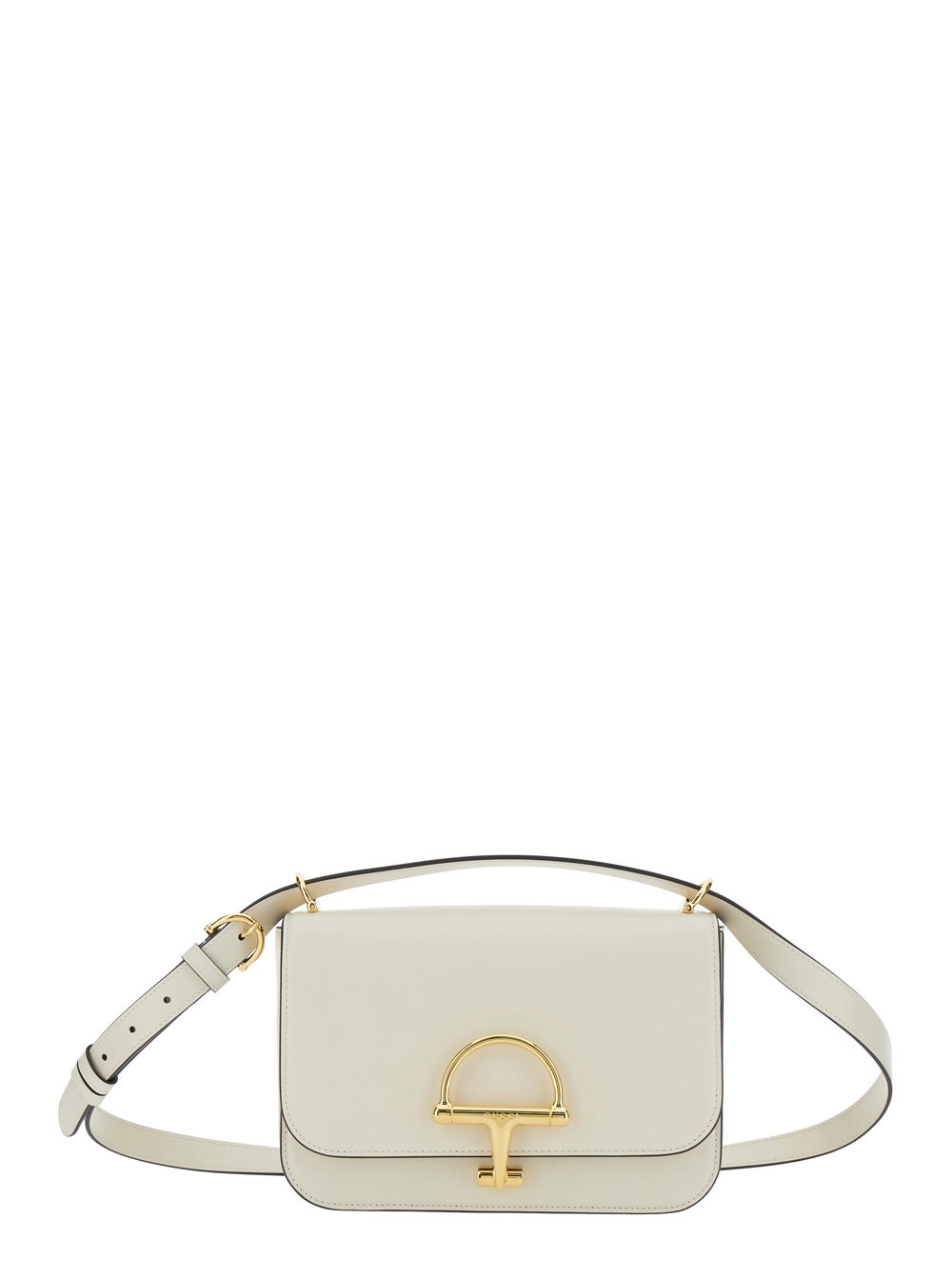 Gucci Borsa a Spalla 'Siena Piccola' con Morsetto sul Fronte in Pelle Bianca Donna