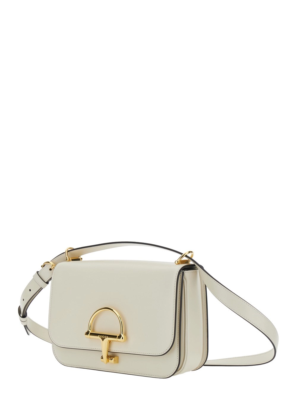Gucci Borsa a Spalla 'Siena Piccola' con Morsetto sul Fronte in Pelle Bianca Donna, view 2