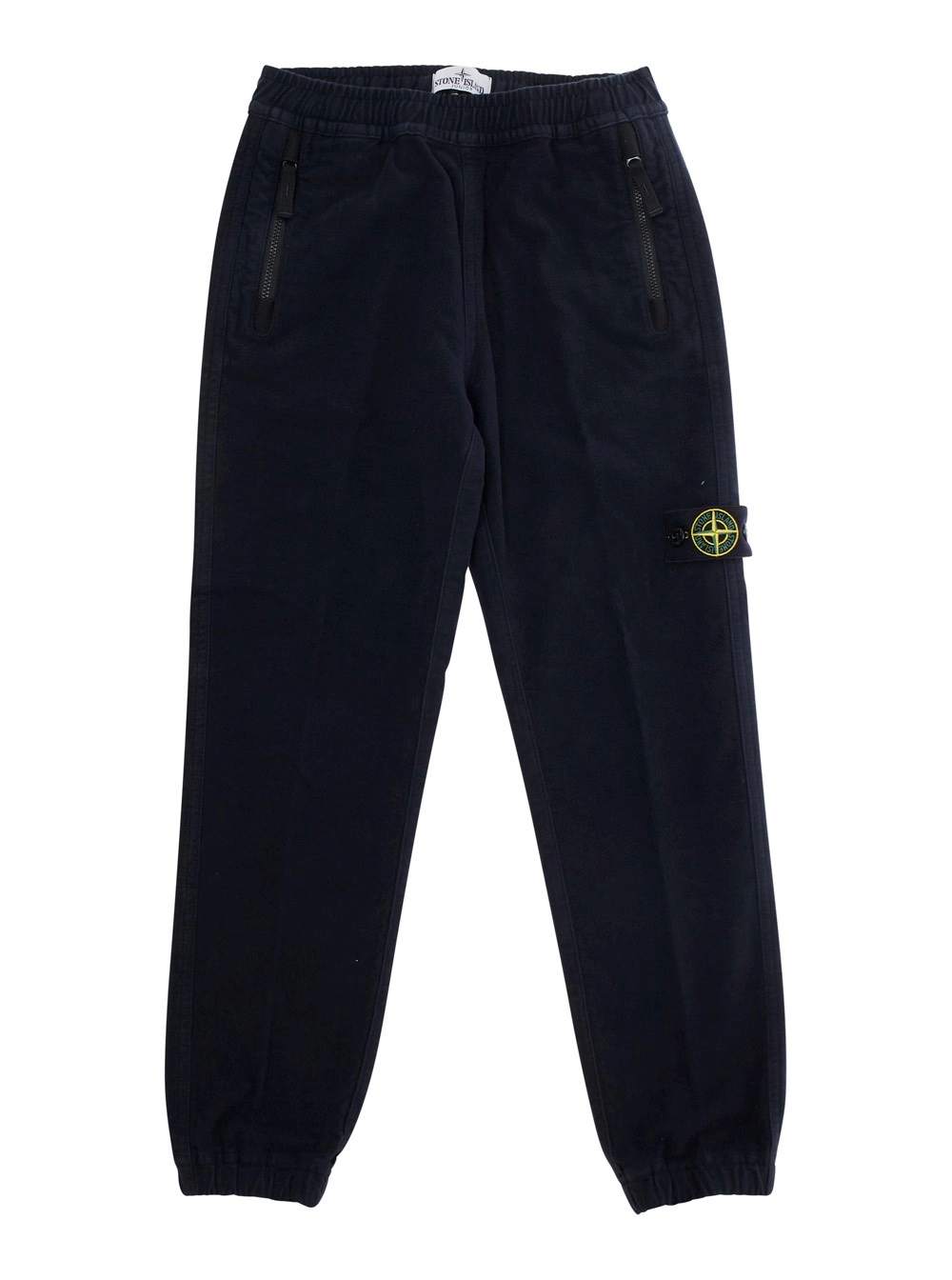 Stone island kids Pantalone con Vita Elasticizzata e Patch Logo sul Fronte in Cotone Stretch Blu Bambino