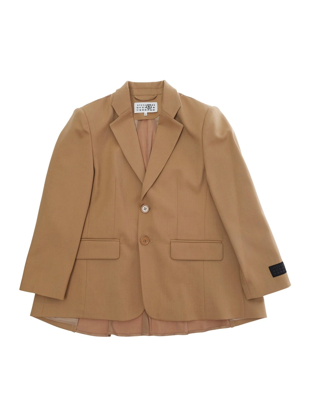 Mm6 maison margiela kids Giacca Doppiopetto con Revers Classici e Patch Logo sulla Manica in Misto Lana Marrone Bambino