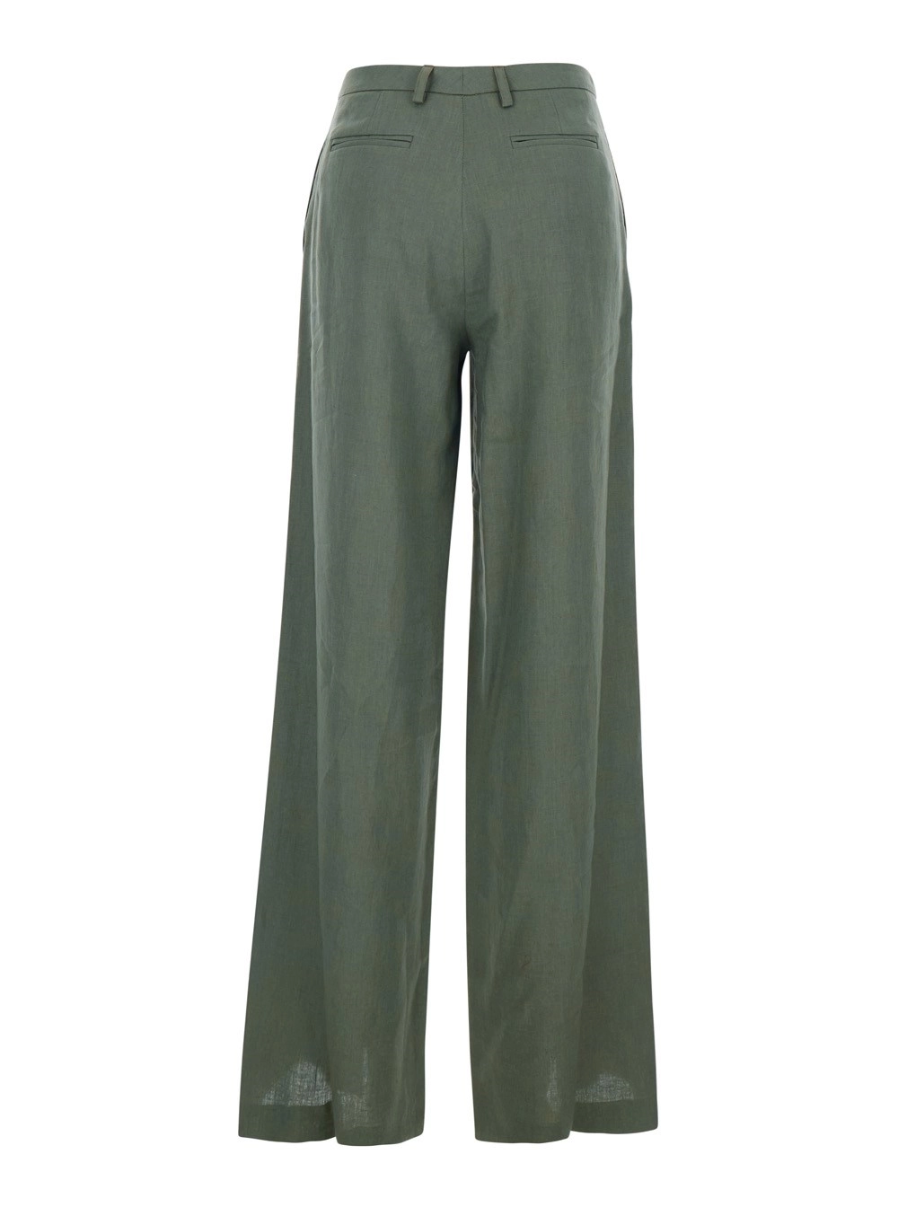Leplain Pantalone in Lino a Gamba Larga con Passanti per Cinture Verde Donna, view 2