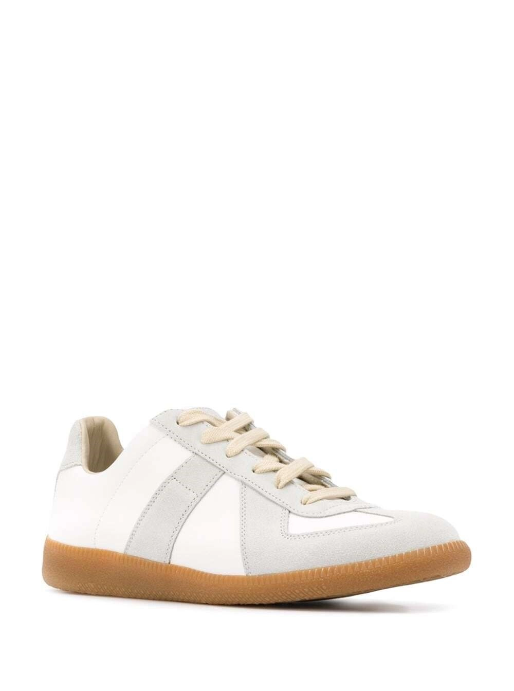 Maison Margiela Sneaker Replica in Pelle Bicolor con Disegno a Contrasto Bianco Donna, view 2