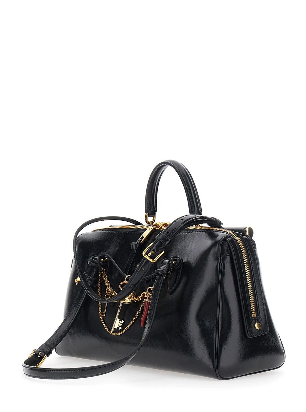 Dolce & Gabbana Borsa a Spalla 'Vittoria' con Dettaglio a Catena e Charm sul Fronte in Pelle Nera Donna, view 2