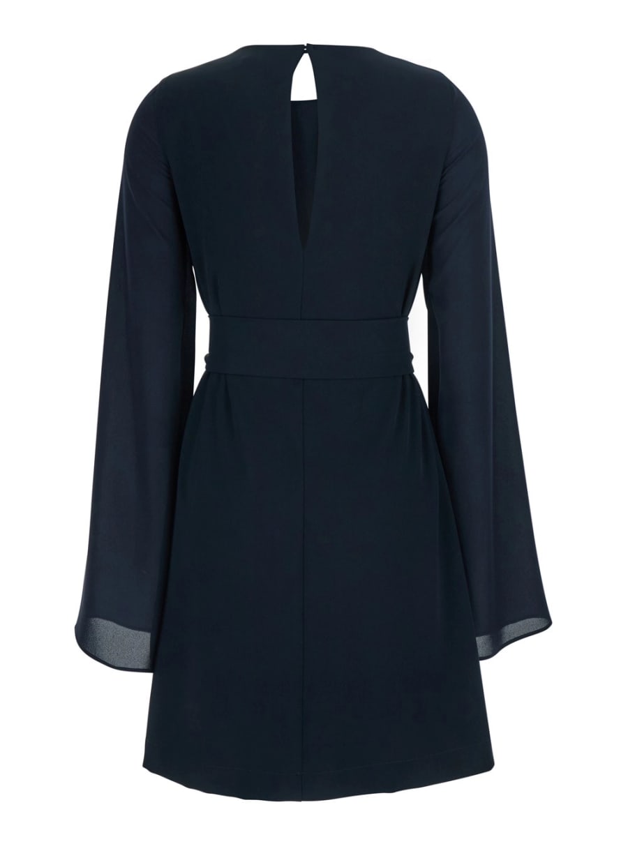 Leplain Abito corto con fiocco sul fronte e chiusura a goccia sul retro in cady blu donna, view 2