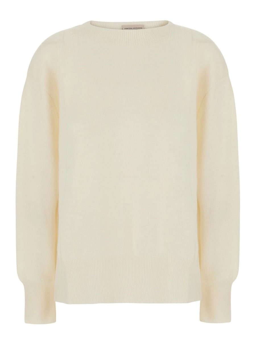 Semicouture Maglione 'CANDY' con collo rotondo e polsini con spacco in lana e Cashmere Bianco Donna