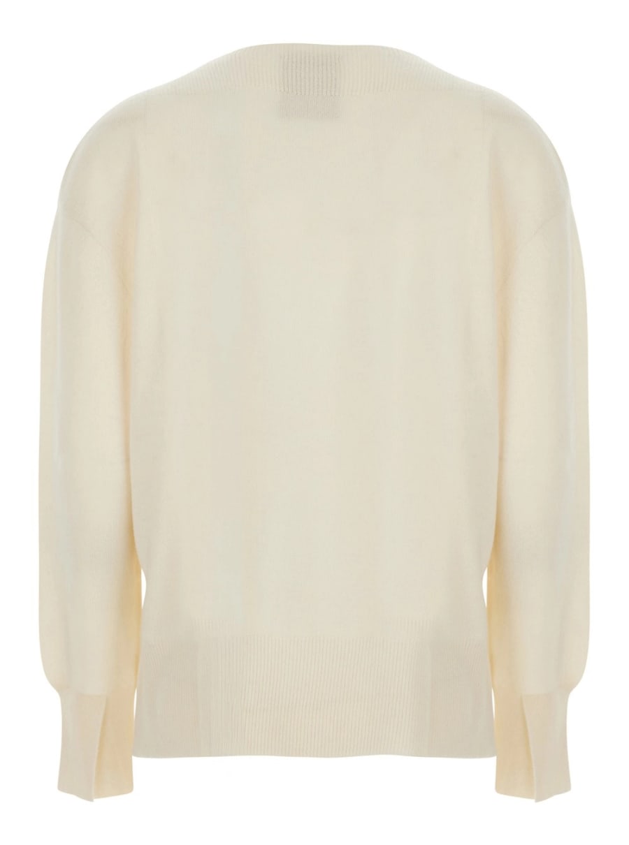 Semicouture Maglione 'CANDY' con collo rotondo e polsini con spacco in lana e Cashmere Bianco Donna, view 2
