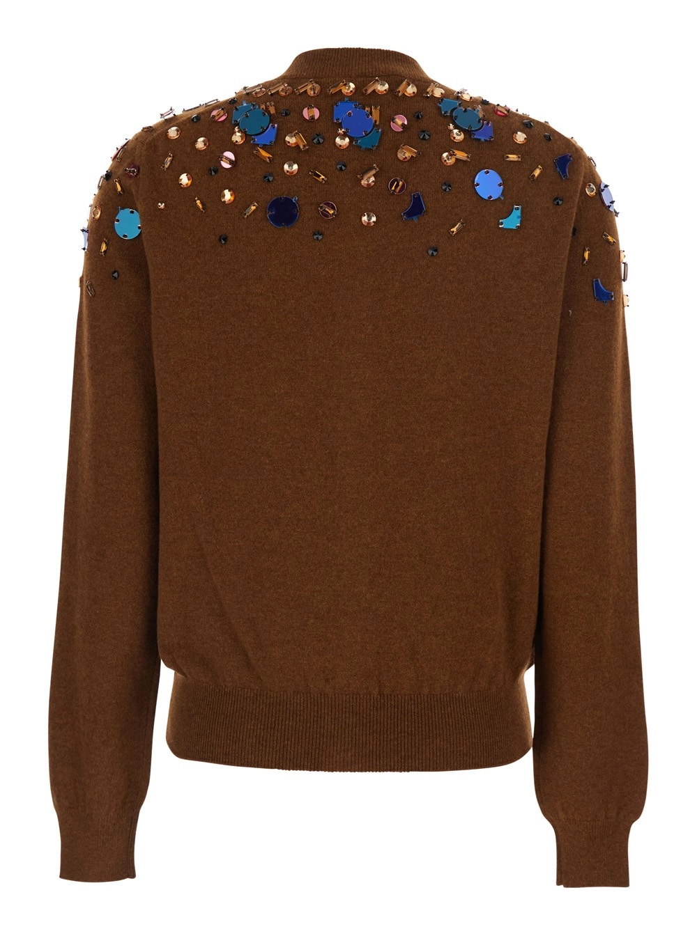 Fendi Cardigan Girocollo con Maniche Lunghe e Decorazione con Paillettes in Lana e Cashmere Marrone Donna, view 2