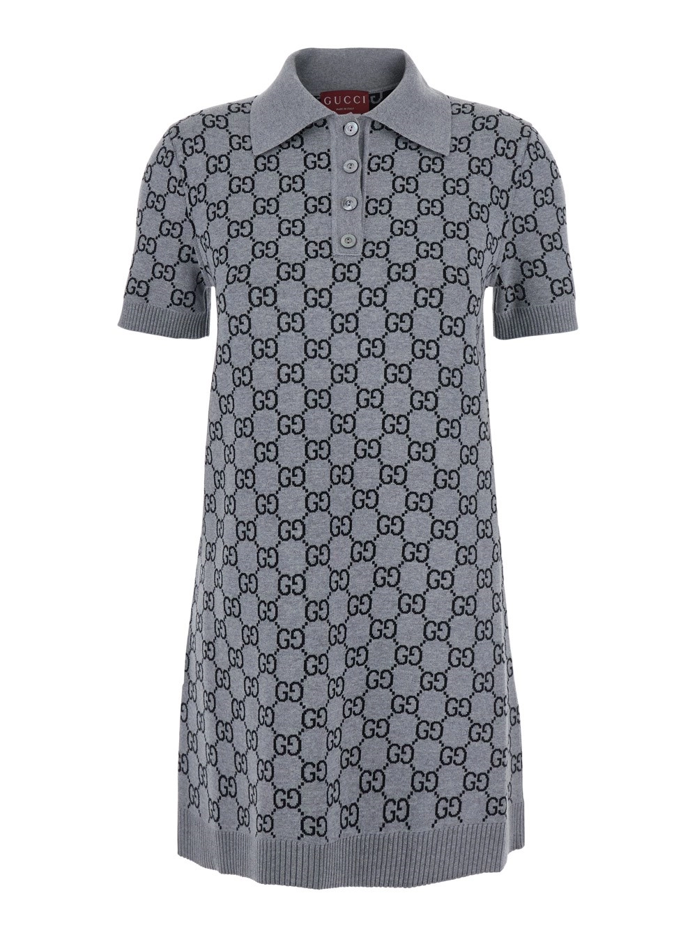 Gucci Abito con Colletto Ampio e Motivo GG All-Over in Lana Grigio Donna